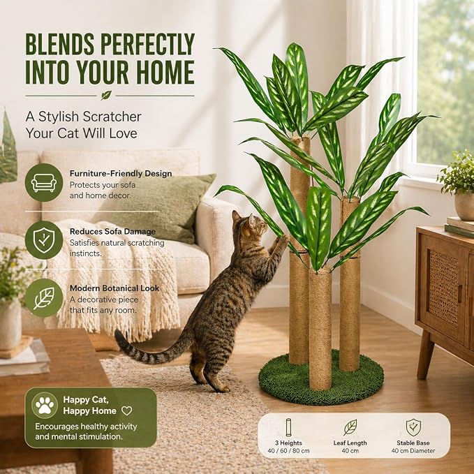 LEMONDA 31.5Inch Cat Scratching Post | Cat Scratcher Tree, Cat Scratching Posts,3 Scratching Poles,2 Interactive Dangling Balls, For Indoor Kitten & Adult Cats - Image 3