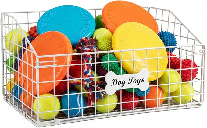 Dog Toy Bin-Dog Toy Basket-Metal Storage Box-Chew-Proof Dog Food Toy Storage Container-Dog Storage Organizer-For Puppy Leash,Accessories,Blanket Food Storage Container-(White) by Unknown