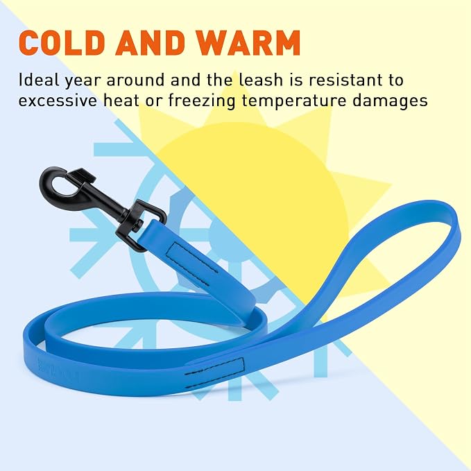 Dogline Biothane Waterproof Dog Leash Strong Coated Nylon Webbing with Black Hardware Odor-Proof Easy to Clean High Performance for Small or Large Dogs Made in USA 4 or 6 ft Lead, Cerulean Blue - Image 8