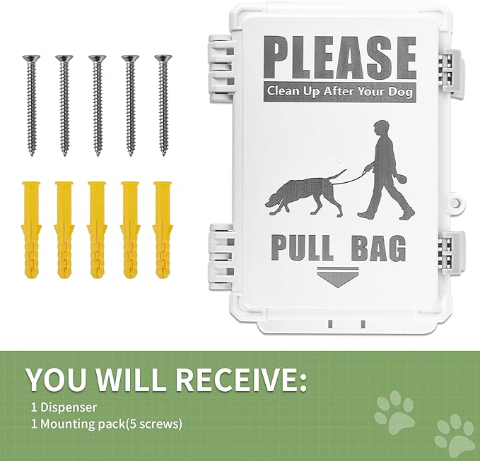 Dog Poop Bag Dispenser, Waterproof Outdoor Dog Bag Dispenser Holds Up to 8 Rolls of Waste bags, Outdoor Wall, Stake, Pole, Fence Mounted (only dispenser) - Image 5