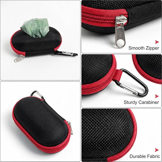 Dog Poop Bag Holder for Leash, Large Opening Easy Pull-Out Poop Bag Dispenser with Used Waste Bag Carrier, Compatible with Any Retractable Leash, Includes 15 Unscented Doggy Poo Bags (Red) - Image 3