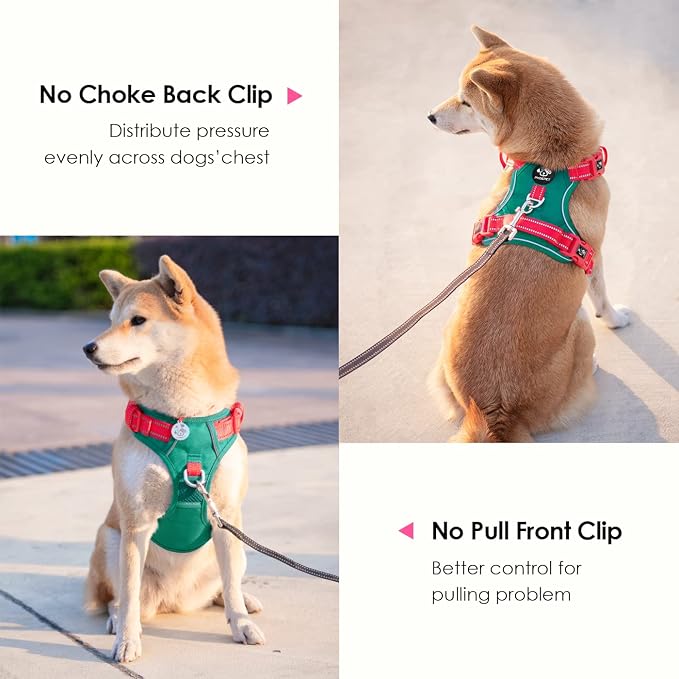 No Pull Dog Harness, Unique Colors Reflective Adjustable Dog Vest | with Soft Training Handle Metal Clips for Small Medium Large Dogs (Dark Green Base & Red Straps,XL) - Image 4