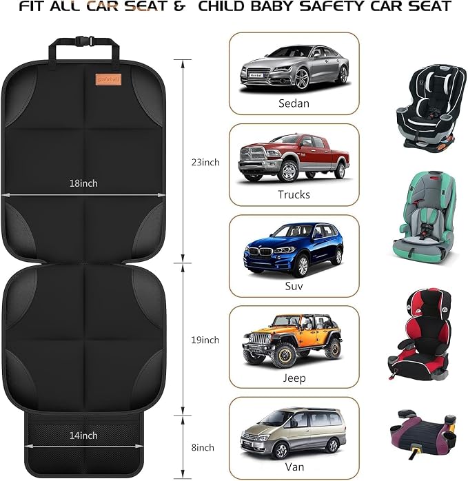 SMART ELF 2 Pack in Gift Box Car Seat Protector (Black) | Thickest Padding and Non-Slip Backing Mesh Pockets for Baby and Pet, Sedan SUV Truck - Image 2