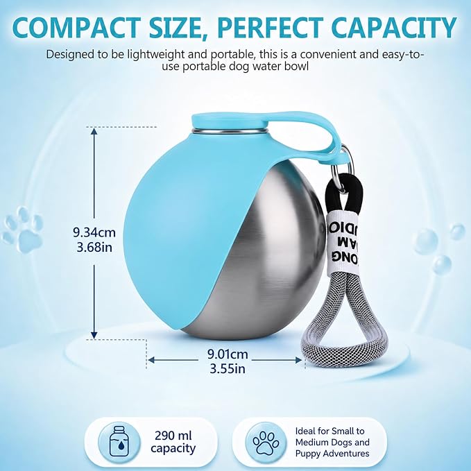 2 in 1 Portable Dog Water Bottle for Dogs,10oz Stainless Steel Portable Dog Water Bottle with Foldable Silicone Bowl, Leak-Proof 2 in 1 Portable Tumbler for Small Dog & Puppy Walking Hiking Outdoor - Image 5