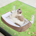 Zakkart Foldable Cat Hammock for Window with Bolster - Cordless, Three-Side Bolstered Machine Washable Fluffy Bed, Robust Metal Frame - Cat Window Perch for Large Cats and Kittens - Brown/White by Zakkart