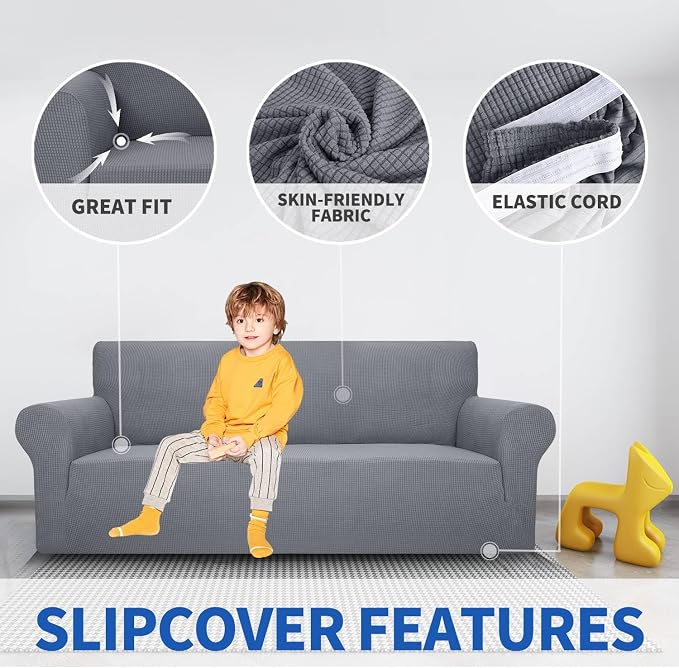 MAXIJIN Stretch Loveseat Sofa Slipcovers 1 piece Love Seat Couch Covers for 2 Cushion Couch Non Slip Sofa Cover Washable Dog Cat Proof Furniture Protector Pet Friendly (Loveseat, Light Gray) - Image 3