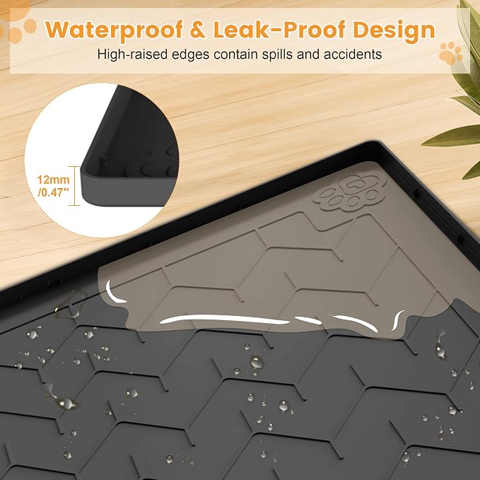 Cat Litter Mat, Extra Large 40"x28" Silicone Mat for Litter Box, Waterproof & Non-Slip Rubber Mat with Lip, Litter Trapping & Scatter Control, Soft on Cat Paws, Urine-Proof Floor Protector - Image 6