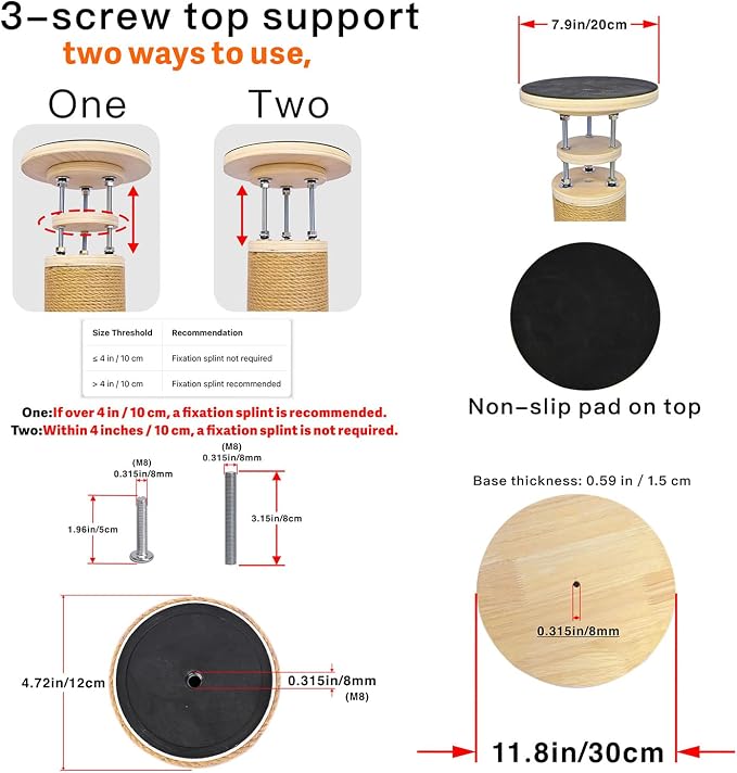Floor to Ceiling Cat Scratching Post Tree, Adjustable Height 40in-120in Tall PVC Cat Climbing Pole, Sturdy Cat Activity Tower for Indoor Cats to Climb, Scratch & Play - Image 7