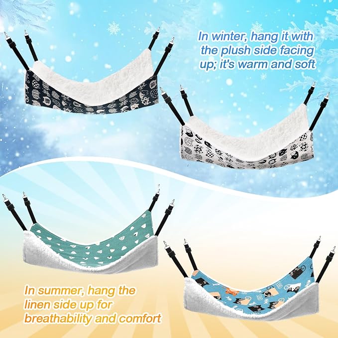 4 Pack Cat Hammock for Cage, Reversible Cat Hanging Hammock Soft Large Double Sided Pet Bed with Adjustable Straps & Metal Hooks for Cats Ferret Kitten Puppy Rabbits Small Animals - Image 6