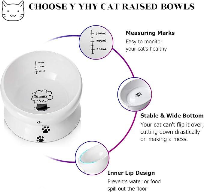 Y YHY Elevated Cat Food Bowl, Raised Food and Water Bowl for Cat and Small Dog, Tilted Ceramic Water Bowls No Spill,15oz, Dishwasher Safe - Image 5