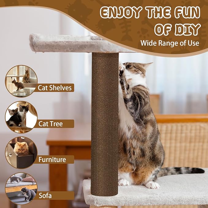 LSGCQ Cat Scratch Mat Self Adhesive Cat Scratch Furniture Protector | Self Adhesive Cat Scratching Mat Replacement for Cat Tree Post Couch Wall Furniture Protector (157.4" x 15.8", Brown) - Image 6