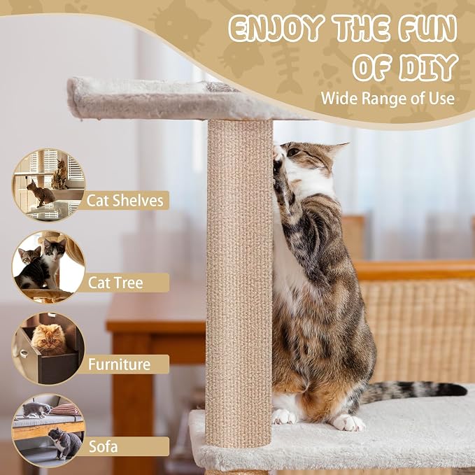 LSGCQ Cat Scratch Mat Self Adhesive Cat Scratch Furniture Protector | Self Adhesive Cat Scratching Mat Replacement for Cat Tree Post Couch Wall Furniture Protector (39.3" x 15.8", Beige) - Image 6