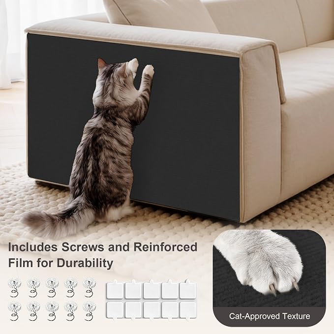 Small Cat Scratcher, 23.6x11.8 Cat Scratch Furniture Protector | Trimmable, No-Shedding Cat Scratch Pad with Self-Adhesive Backing for Climbing, Protects Walls and Couch, Black - Image 4