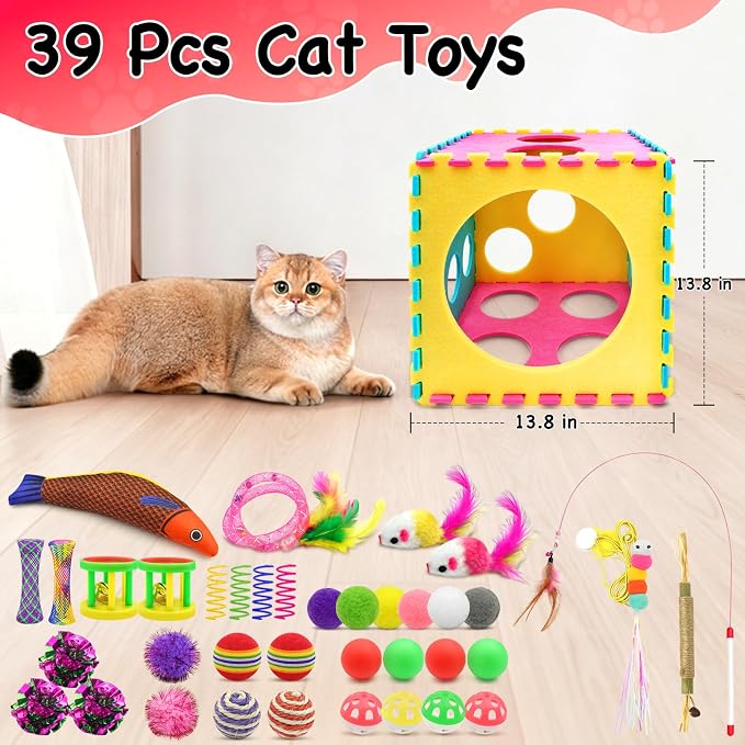 39 Pcs Cat Toys for Indoor Cats, Interactive Fun | Kitten Feather Wand, Catnip Toys, Chew Rope, Springs and Balls, Boredom Relief, Safe and Durable, for All Breeds - Image 2