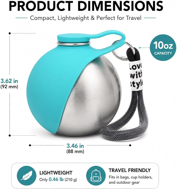 Portable Small Dog Water Bottle 2 in 1 Travel Dog Water Dispenser with Bowl | 10oz Dog Water Bottles Stainless Steel No-Spill Puppy Water Bottle for Walking Small Dog Leak-Proof Collapsible Silicone Bowl - Image 2