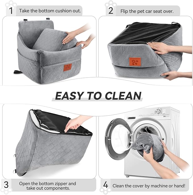 GL GLENSLAVE Dog Car Seat for Small/Medium Dogs, Dog Booster Car Seats with Thick Cushion for Dogs Under 35lbs, Detachable Washable Pet Carseat with Storage Pockets, 2 Safety Belts - Image 7