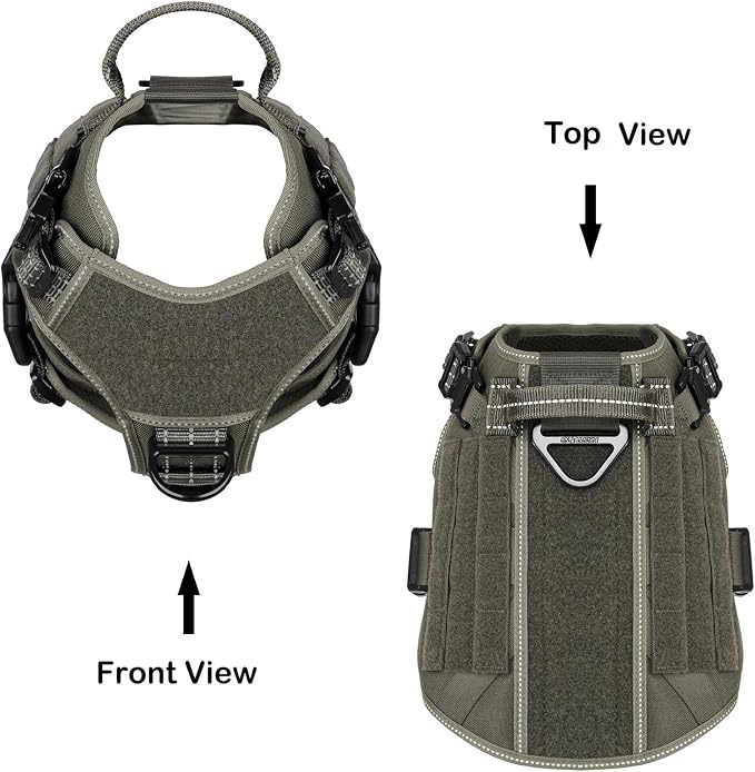 ICEFANG Tactical Dog Harness for Medium Dogs,Reflective No Pull Dog Vest | with Control Handle,Adjustable,Front Hook,2 Leash Clips,Soft Padded,MOLLE Panel,Green,Medium - Image 3