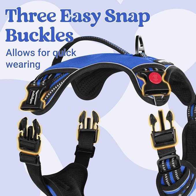 rabbitgoo Large Dog Harness, Easy Wear with 3 Buckles and Lift Handle | No Pull with Front Clip for Walking, Adjustable Soft Padded, Reflective, Easy Control, Blue, X-Large - Image 4