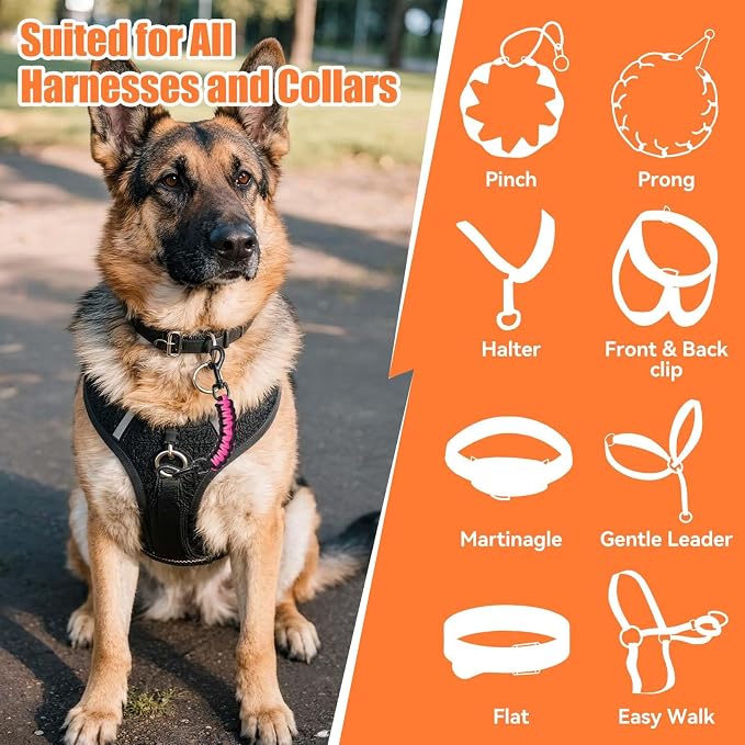 Dog Collar Safety Clip, Collar Companion, Handmade Backup Safety Strap, Double-Ended Clip Leash Connector, Suitable for Dog Harnesses, Prong, Pinch Collars (Black,Pink, 1 Pack) - Image 6