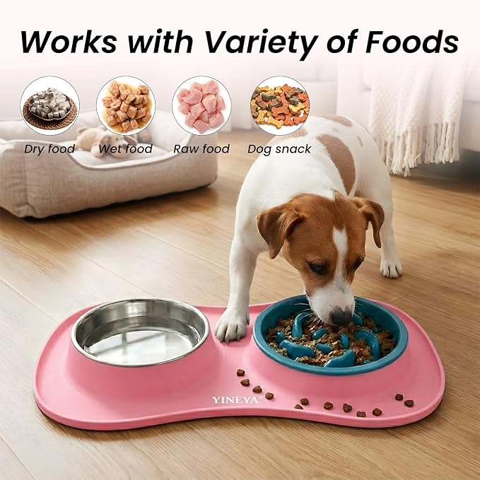 YINEYA 3 in 1 Slow Feeder Dog Bowls,Dog Water Bowl,Cat and Dog Food Bowl | Stainless Steel Dog Bowls with Non-Spill Dog Bowl Mat, Anti-Choking Puppy Bowls, Easy Clean for Large Medium Small Dogs Cats - Image 6