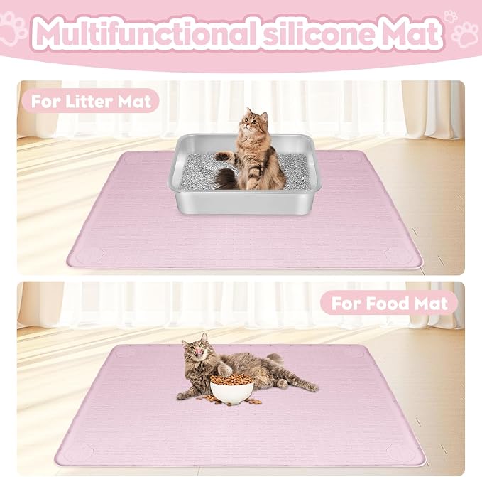 Silicone Cat Litter Mat for Litter Box 34”x22” Large Cat Mat, Pink | Waterproof, Non-Slip, Leak-Proof Rug Mat with Lip, Easy to Clean, Extra Large Litter Catcher Mat for Floor - Image 6