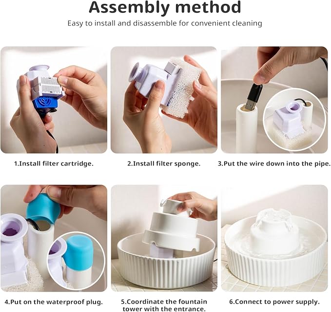 Ceramic Cat Water Fountain, 2.1L/71oz Cupcake Pet Water Fountain | Gradient Purple Automatic Pet Water Fountain For Cats & Dogs, Double Filtration, Easy To Clean, 360° Circulating Water Design - Image 6