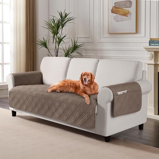 TAOCOCO Waterproof Couch Covers for Dogs, Non Slip Pet Sofa Cover, 72.4'' | Washable Couch Seat Covers with Arms for 3 Cushion Couch, Dog Couch Cover Protector, Pockets & Backless Design, Taupe by TAOCOCO
