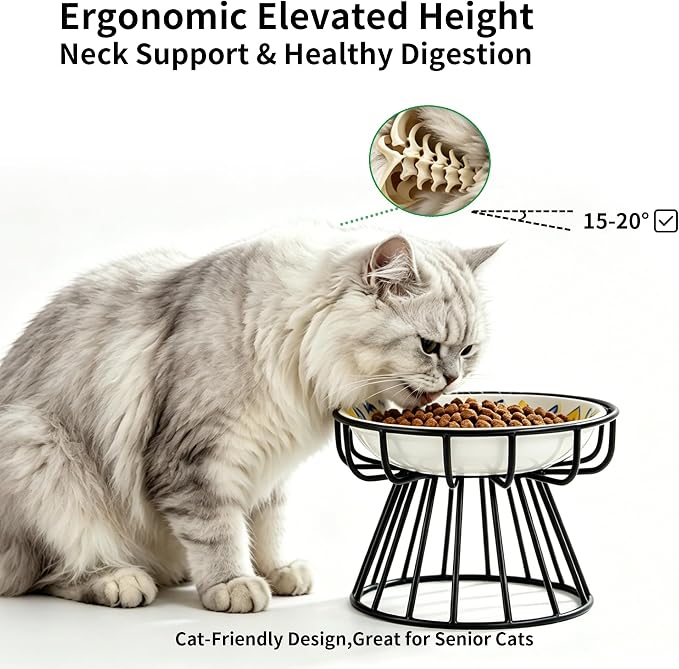 Elevated Ceramic Cat Bowl, Neck Protective, Whisker-Friendly, Dishwasher Safe, Suitable for Cats and Puppies(Bohemian Style) - Image 3