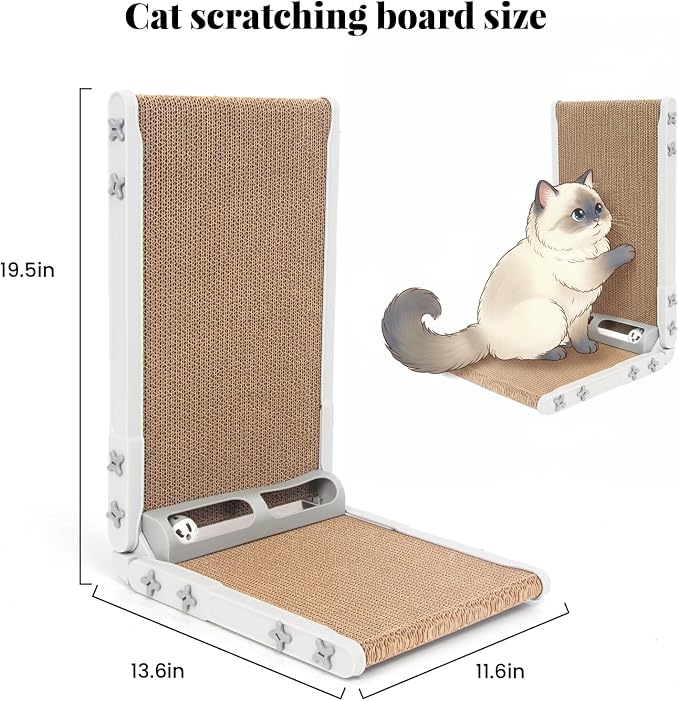 L Shape Cat Scratcher, 26.8 Inch Cat Scratchers for Indoor Cats, Protecting Furniture Cat Scratch Pad, Cardboard Cat Scratching with Ball Toy, Catnip, Large (Gary) - Image 2