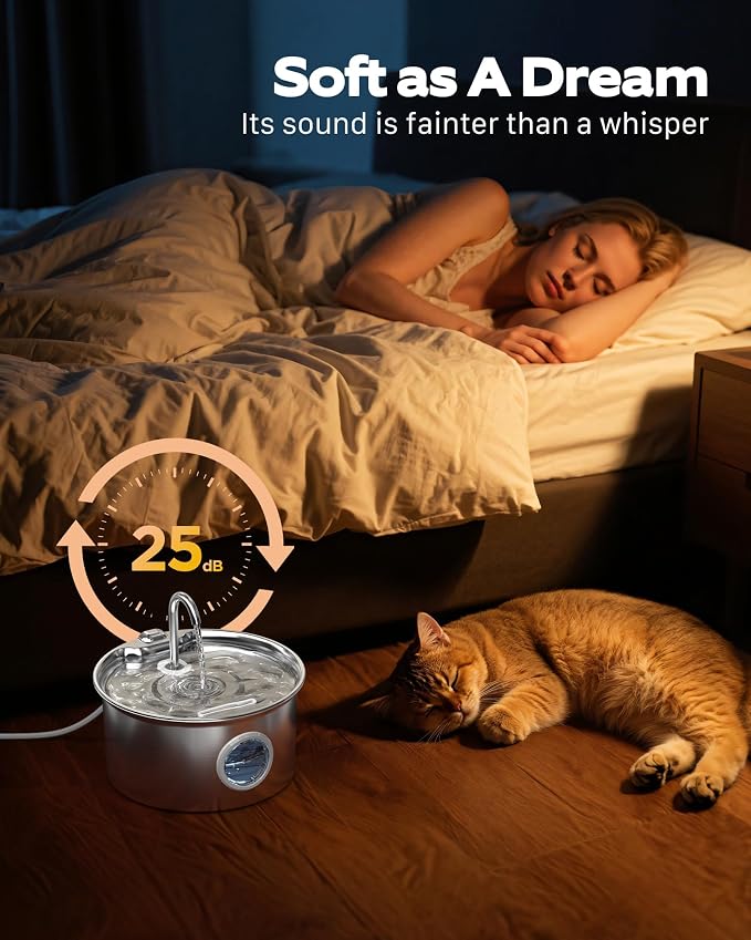 Pet Water Fountain Stainless Steel: Mental Cat Water Fountains with 8 Filters + 8 Sponges - 88oz/2.6L Noiseless Cats Waterer Bowl Dispenser - ATMZIQXR Kitten Drinking Fountains for Cats Indoor - Image 6