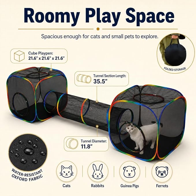 Outdoor Rainbow Cat Enclosures Playground,Outside House for Indoor Cats Include Portable Tent, 2 Way with 2 Cube Tunnel, for Kitty and Small Animals,Within Storage Bag - Image 4