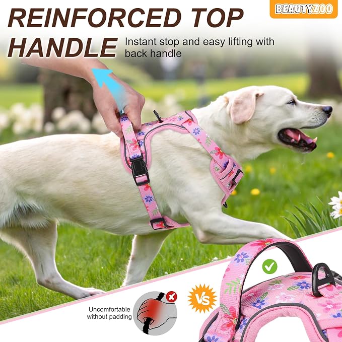 BEAUTYZOO No Pull Dog Harness and Leash Set, Step in Puppy Pet Vest, XLarge | Reflective with Handle, Adjustable Soft Padded, Easy Control for Walking, No Choke Escape Proof, Lightweight, Pink - Image 3