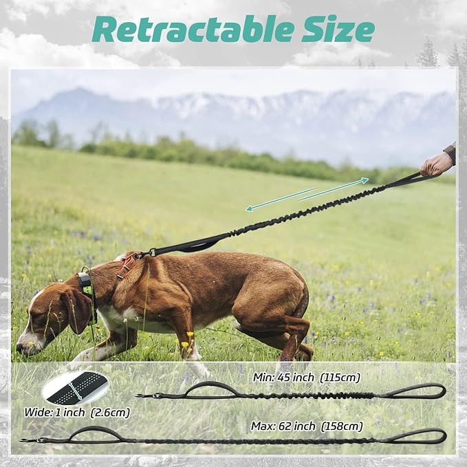 rabbitgoo Tactical Dog Leash, Heavy Duty Training Bungee Lead | Military Leash with 2 Padded Control Handles for Medium Large Dogs, No Pull for Shock Absorption, Reflective, Black, 5.2FT - Image 6