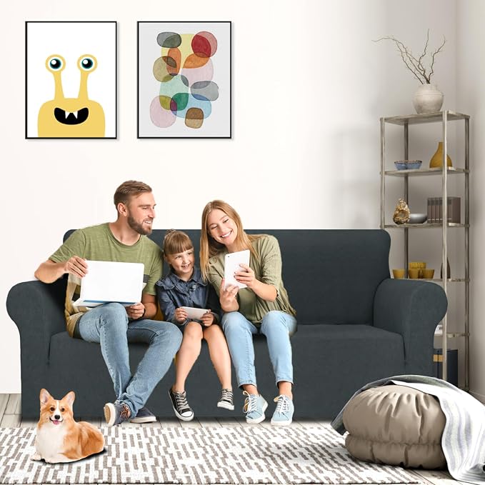 MAXIJIN Couch Covers for 3 Cushion Couch Sofa (71"-91"), 1-Piece Stretch Sofa Cover Slipcover Furniture Protector with Elastic Bottom for Kids,Dogs (Large, Diamond Pattern Gray) - Image 2