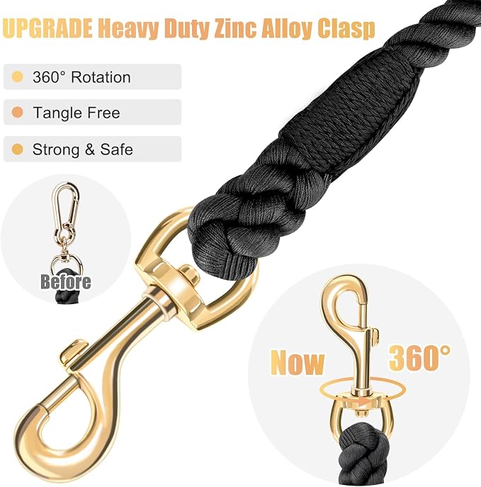 5 FT Handmade Rope Dog Leash for Small Medium and Large Dogs | Soft and Comfortable Grip, New Golden Heavy Duty Metal Clasp, Black - Image 4