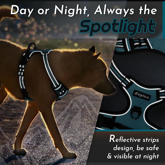 Eagloo Dog Harness for Medium Sized Dogs, No Pull Vest with 2 Leash Clips | No Choke with Handle, Adjustable Comfort Fit, Reflective Strips, Easy Walking Control, Dark Green, Medium - Image 8