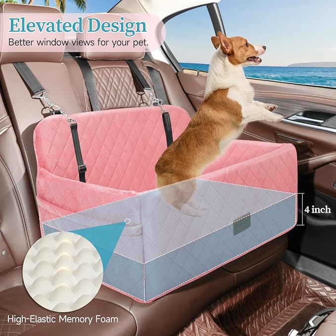 Dog Car Seat for Medium Large Dogs Under 55 lbs, Washable Pet Booster Seat | Dog Car Bed for 2 Small Dogs with Thick Cushion, Detachable Pet Car Seat for Backseat with 2 Safety Leashes and Pockets - Image 2