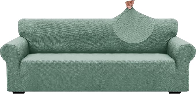 ZNSAYOTX 1 Piece Jacquard Couch Covers for 3 Cushion Couch High Stretch Sofa Cover for Pets Dogs Anti Slip Extra Large Sofa Slipcovers Furniture Protector (X-Large,New Pattern Pea Green) by ZNSAYOTX