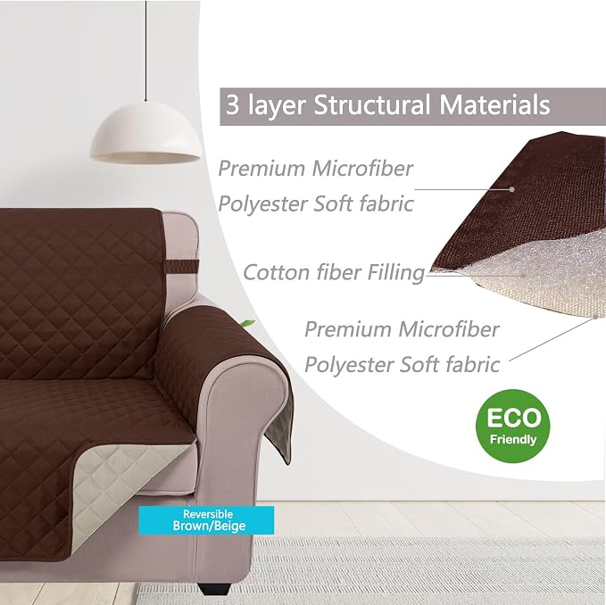 U-NICE HOME Loveseat Sofa Cover for 2 Cushion Couch, Brown/Beige | 54''Oversized Loveseat Cover Washable, Pet Friendly, Elastic Straps, Water Repellent, Furniture Protector for 2 Cushion - Image 4