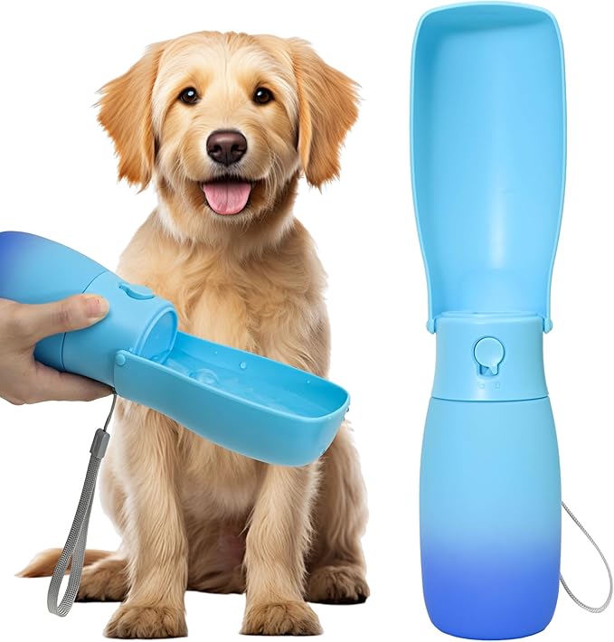Portable Dog Water Bottle 19oz Blue | Foldable pet water dispenser, food grade plastic, ease to use for outdoor walking, hiking, travel by VEPOUYUDIRECT