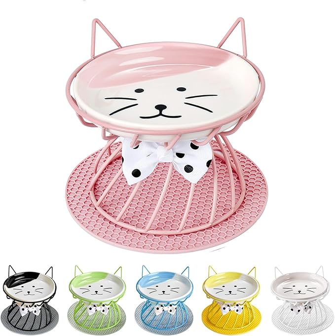 Raised Pet Food and Water Bowl, Cat and Small Dog Bowl, Tilted Ceramic Cat Water Bowl No Spill,15oz, Dishwasher Safe by Trundisan