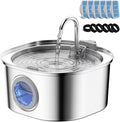 PEKTACO Stainless Steel Cat Water Fountain, 3.2L/108oz with 6 Filters | Cat water dispenser, dishwasher safe, with triple filtration, quiet pump, and visible water window for cats and small pets by PEKTACO