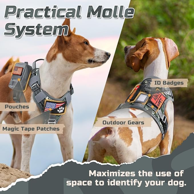 rabbitgoo Tactical Dog Harness for Medium, No Pull Military Service Vest | Molle & Handle, Heavy Duty, Adjustable, Reflective Straps, Easy Control for Training Walking, Grey Camo, Medium - Image 5