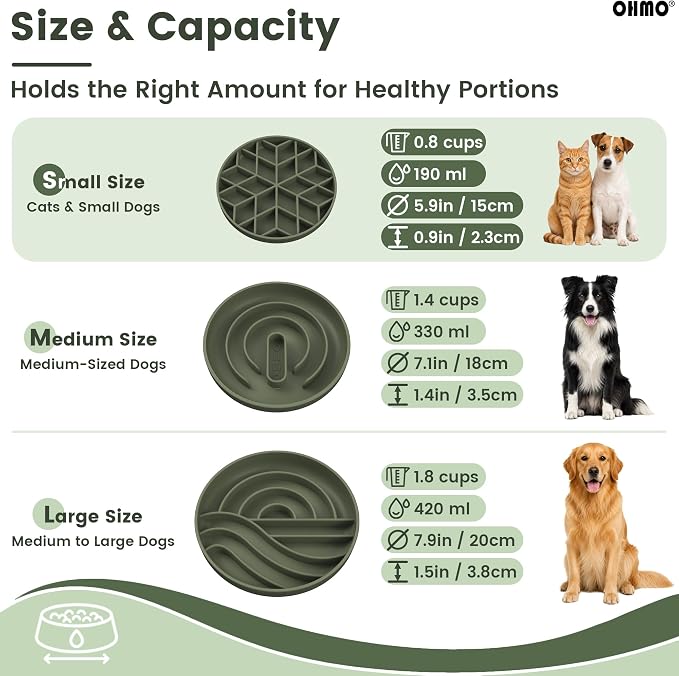 OHMO Slow Feeder Dog Bowl, 5.9" Lick Mat for Dogs, Diamond, Camo Green | Cat Slow Feeder Bowl, Anti Choking, Enrichment Toys, Easy Clean BPA-Free Silicone Feeding Bowl, Boredom and Anxiety Reducer - Image 3