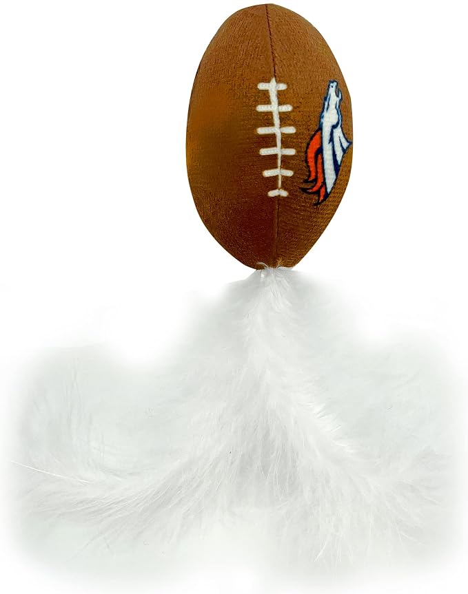 Best Plush CAT Toy - NFL Denver Broncos Complete Set of 3 piece Cat Toys Filled with Fresh Catnip. Includes: 1 Helmet Cat Toy, 1 Football Cat Toy with Feathers & 1 Beer Bottle. Beautiful Team Logos - Image 4