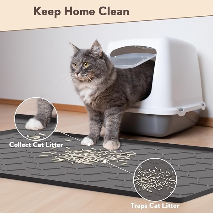 Garoopion Silicone Cat Litter Mat Large 40" X 28", Easy to Clean, Black | Large Size Waterproof Silicone Mat with Raised Edges, Catch Litter, Protect Floor from Urine, Multi-Use for Dog/Sink/Kitchen - Image 3