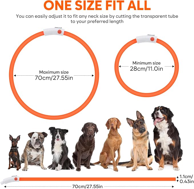 HIGO LED Dog Collar, Rechargeable Light Up Dog Collars, Lightweight Silicone Pet Safety Collar Lights for Night Walking (Orange-Silicone) - Image 3