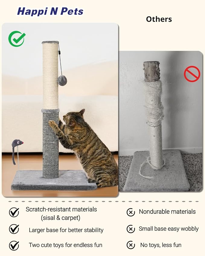 Tall Cat Scratching Post, Cat Scratchers for Indoor Cats | 29.5" Tall For Large Cats, Sisal & Carpet In One For Various Scratching Needs, Solid Structure, Extra Free Toy, Light Gray - Image 4
