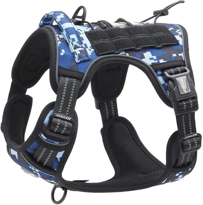 Auroth Tactical Dog Training Harness No Pulling Front Clip Leash Adhesion Reflective K9 Pet Working Vest Easy Control for Small Medium Large Dogs Blue Camo S | No Choke, Heavy Duty, Reflective, Military K9, Adjustable, Handle, Easy Control for Walking,... by AurothPets