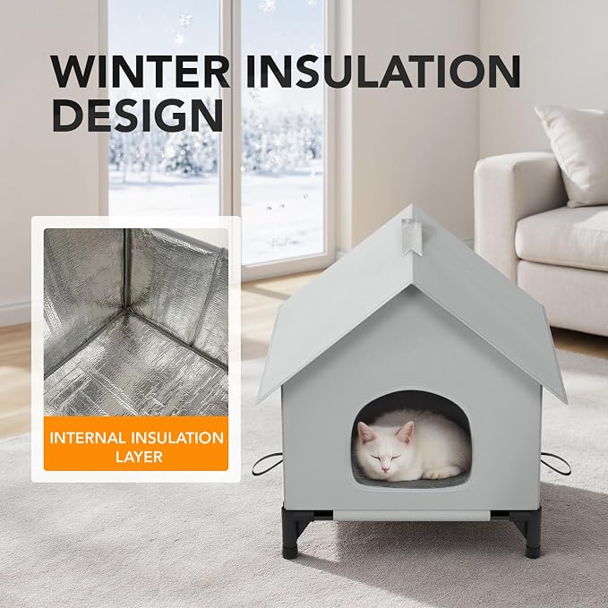Large Cat House for Outside&Indoor,Insulated and Weatherproof,Foldable Cats Shelter, Bigger Cat House, Selfwarming/Cold Large Cave Bed for Winter,Garden(18 x 18 x 24 inch,L,Normal) - Image 4